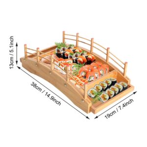 WINIAER Wooden Arch Bridge Sushi Boat Serving Tray, Sushi Bridge Serving Plate Sushi Tray Serving Boat Plate Food Platter for Restaurant or Home (38 x 19 x 13cm / 14.9 x 7.4 x 5.1inch)