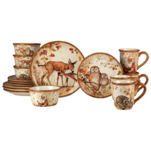 certified international pine forest 16 pc dinnerware set, service for 4, brown