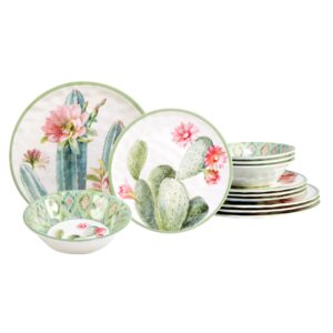 certified international desert beauty 12 piece melamine dinnerware set, service for 4