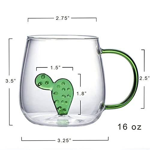 Dreamstall Cactus Cup Coffee & Tea Mug Cute Succulent Borosilicate Glass Cup with Handle 3D Shape 16 oz Plant Lover Gift (Saguaro)