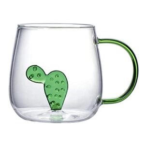 dreamstall cactus cup coffee & tea mug cute succulent borosilicate glass cup with handle 3d shape 16 oz plant lover gift (saguaro)