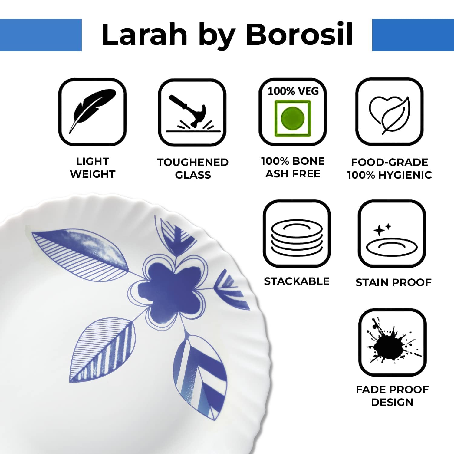 Borosil Gourmet Dinnerware Set For 6, 35 Pieces, White Dinner Plates and Bowls Sets, Chip Resistant Tempered Opal Glass, Stain Resistant, Dishwasher & Microwave Safe Dinner Set For Gifting, Serves 6