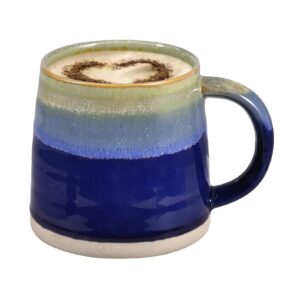 blue tone reactive glaze mug 13.5 ounce, porcelain mug for coffee, tea, milk or other liquid, kiln-change technique unique cups for home or office