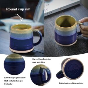 Blue Tone Reactive Glaze Mug 13.5 Ounce, Porcelain Mug for Coffee, Tea, Milk or Other Liquid, Kiln-Change Technique Unique Cups for Home or Office