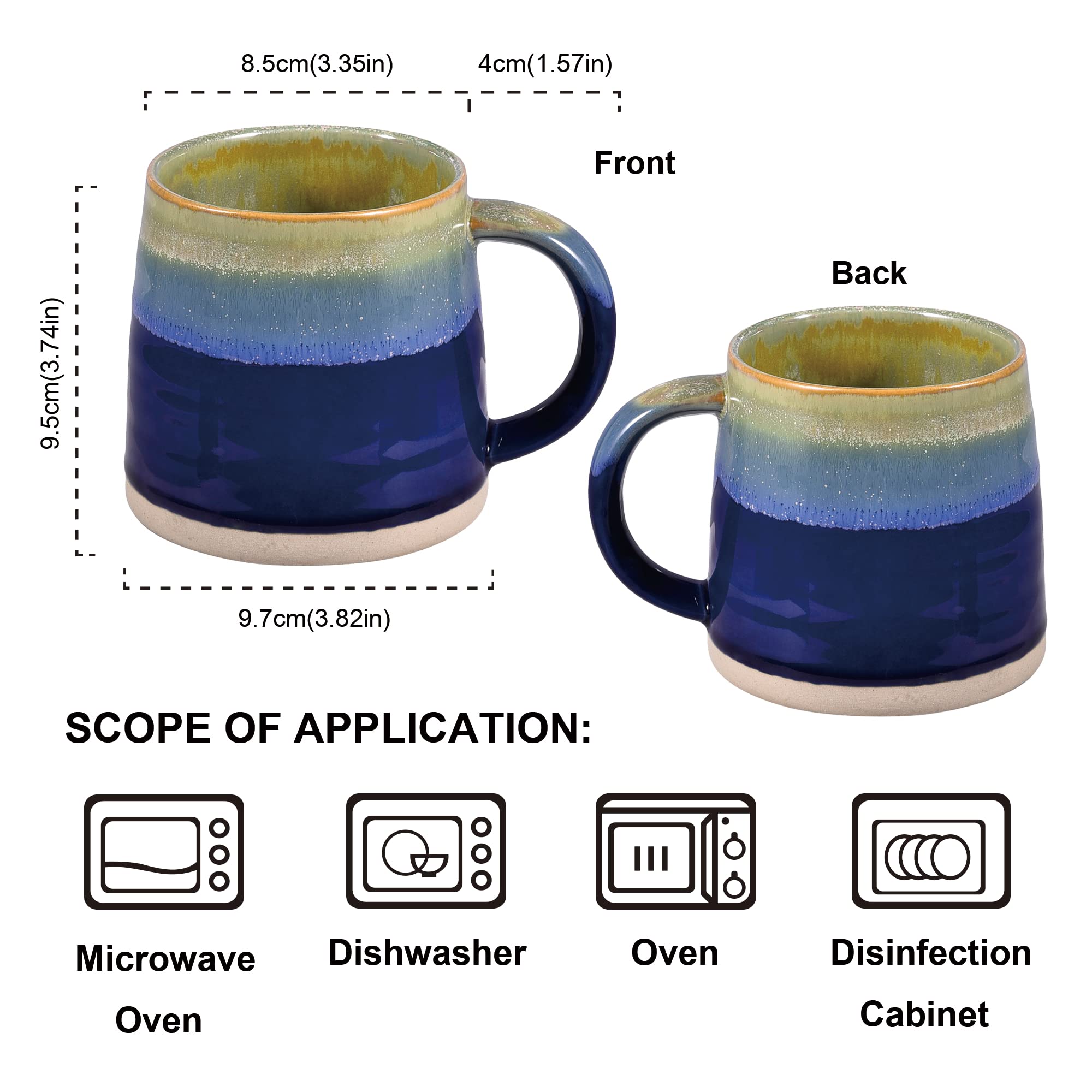 Blue Tone Reactive Glaze Mug 13.5 Ounce, Porcelain Mug for Coffee, Tea, Milk or Other Liquid, Kiln-Change Technique Unique Cups for Home or Office