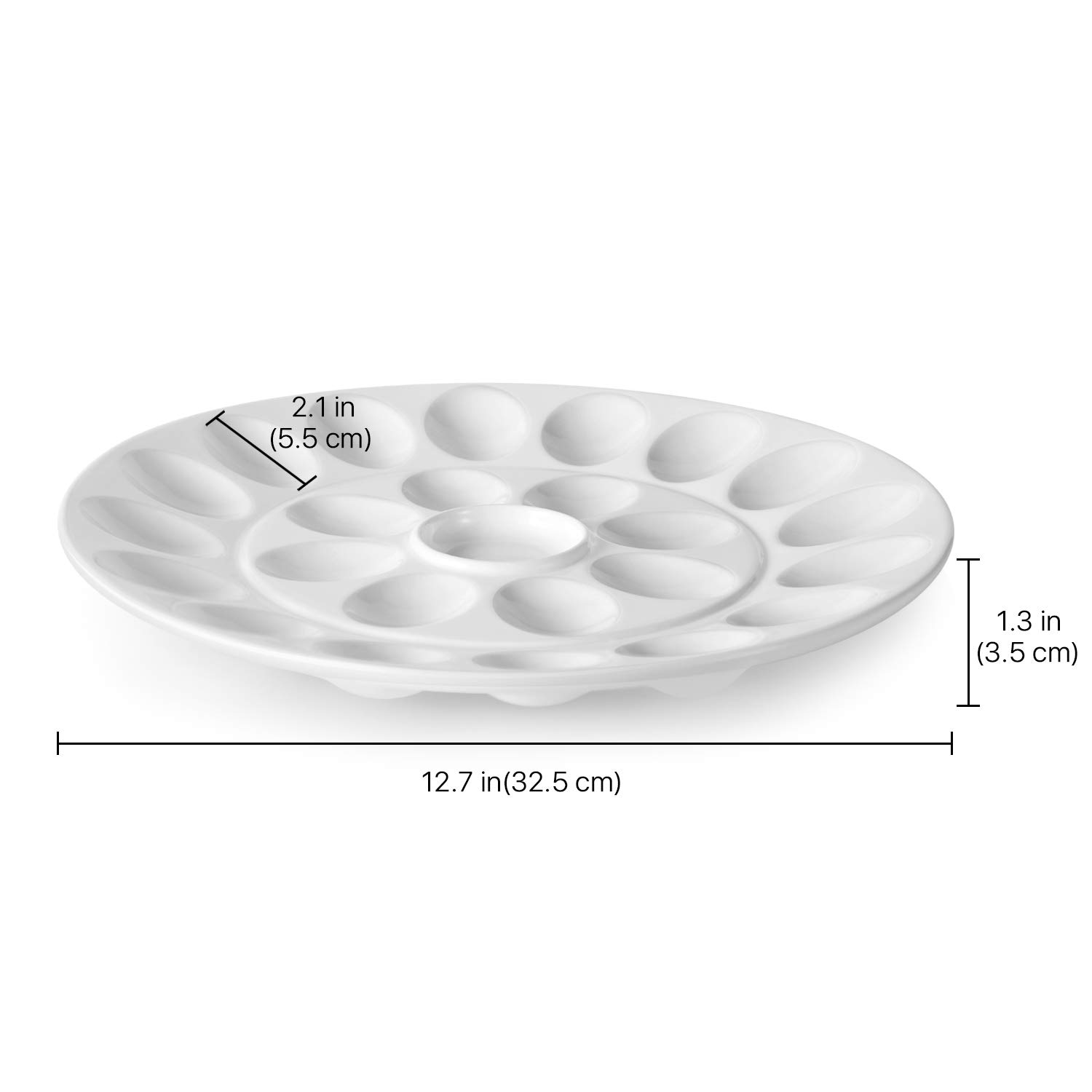 Flexzion Deviled Egg Tray - Ceramic White Porcelain 25 Cup Eggs Serving Tray Catering Platter for Hard Boiled Devil Eggs, Easter Eggs Holder & Deserts Unique Decorative Kitchen Dish Plate Palette