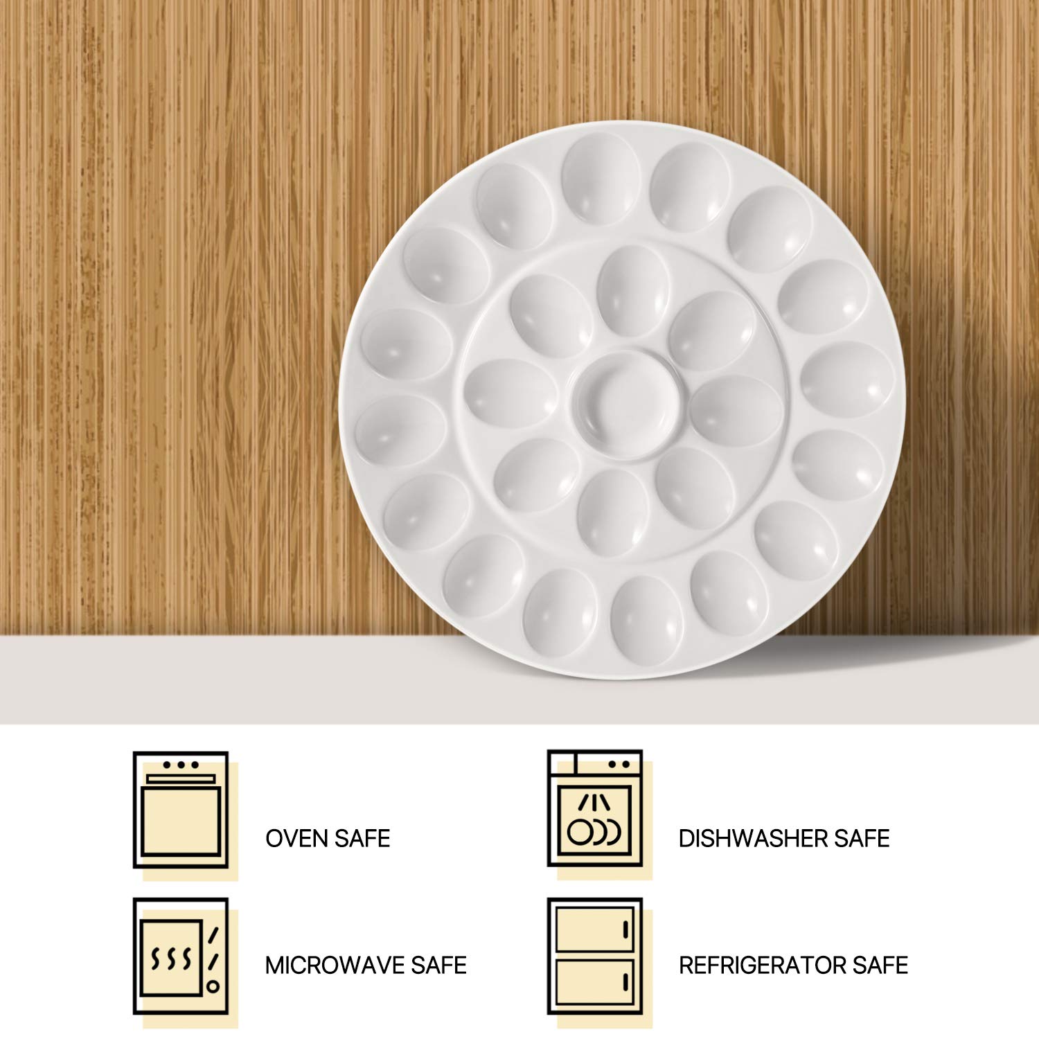 Flexzion Deviled Egg Tray - Ceramic White Porcelain 25 Cup Eggs Serving Tray Catering Platter for Hard Boiled Devil Eggs, Easter Eggs Holder & Deserts Unique Decorative Kitchen Dish Plate Palette