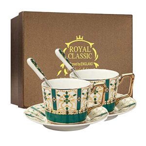 coffee cup gift box with gold trim tea cup saucer spoon set ceramic coffee cups british coffee cups for coffee drinks latte tea (pattern 1 suit of 2(with pack))