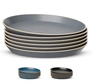 kook dinnerware sets, semi-matte stoneware, dinner plates, salad plates (slate grey, 10 inch)