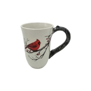 comfy hour joyful holiday collection 13oz decal red cardinal on branch with flower mug, winter christmas water cup, dolomite