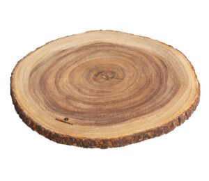 zassenhaus acacia wood live edge round serving and cheese board, large 15"-18" diameter