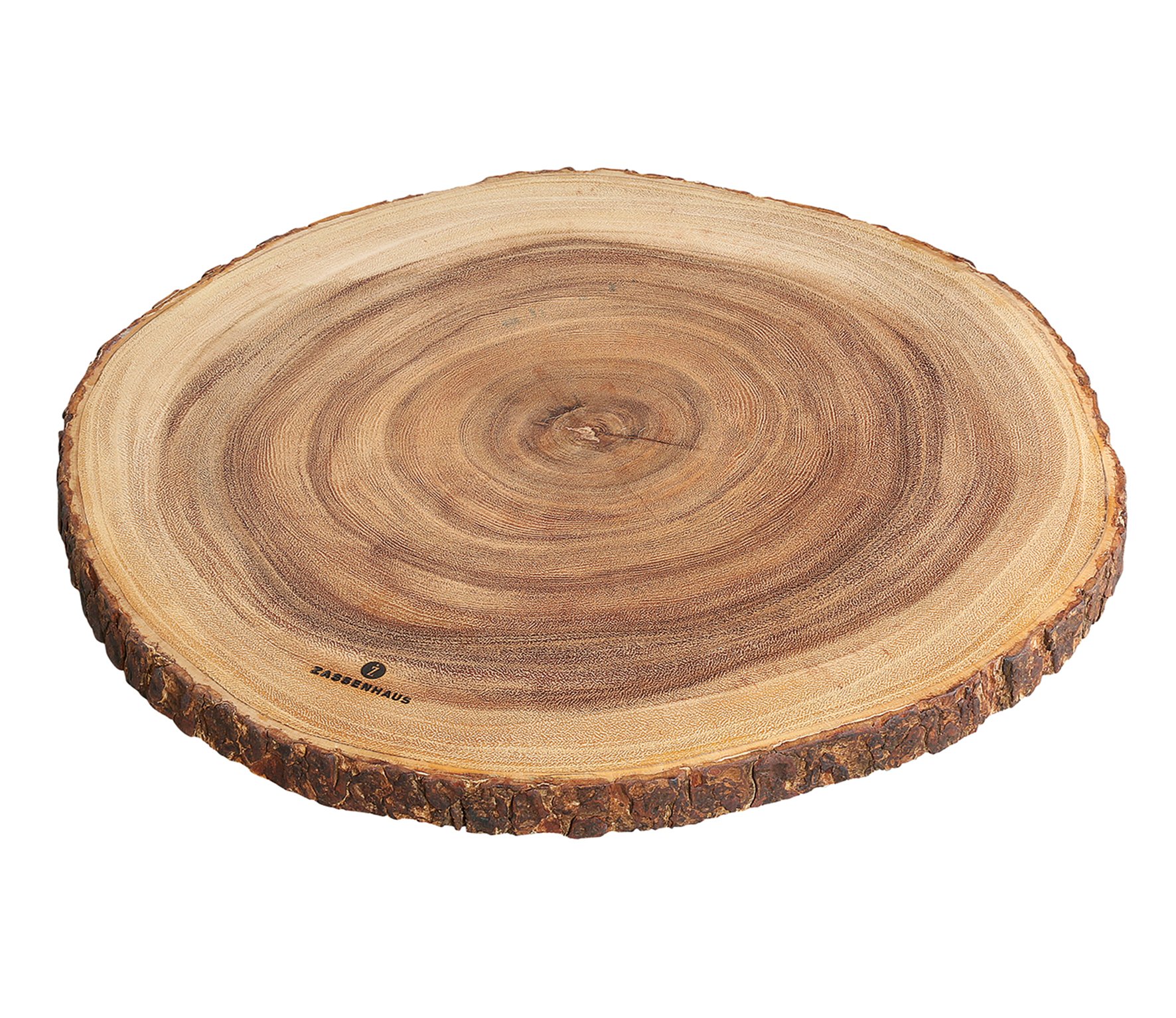 Zassenhaus Acacia Wood Live Edge Round Serving and Cheese Board, Large 15"-18" Diameter