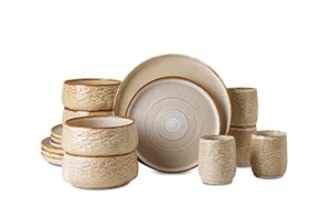 stone by mercer project shosai stoneware 16-piece dinnerware set, sand