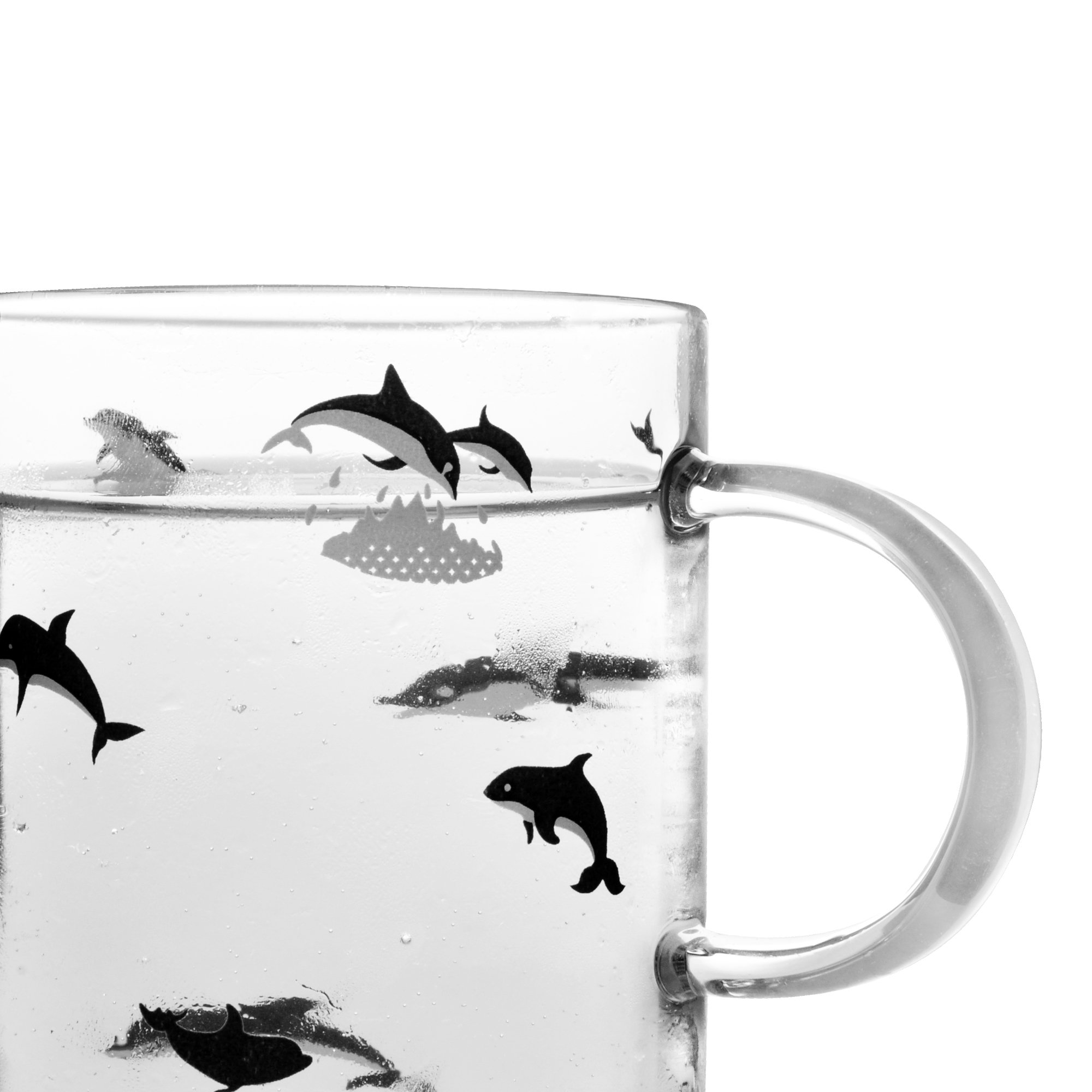 ELITEA Glass Mug with Handle Clear Cute Coffee Mugs Tea Cup with Dolphin Print 16.3oz