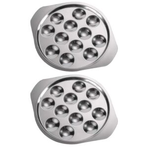 yarnow 2pcs stainless steel escargot plates dishes 12 compartment holes escargot baking dishes for snail bbq mushroom silver