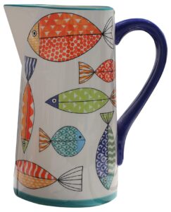 euro ceramica freshcatch collection 2.5lt pitcher - indoor/outdoor use - colorful cute fish pattern on white,standard,frc-86-3910