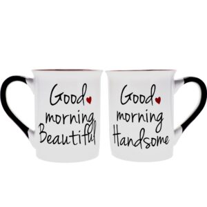 couples mug set of 2 coffee cups, good morning beautiful, handsome' 16oz coffee mugs, ideal couples gift ideas, birthday gifts for women, boyfriend gifts, gift for girlfriend