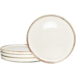 bosmarlin ceramic dinner plates set of 4, stoneware plates for salad, pasta, dessert, microwave and dishwasher safe (beige, 8.2 in)