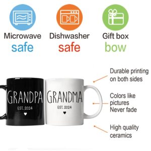 FALJIOK 2Pcs Grandparent Coffee Mugs 11oz Est 2024 Set, 2024 Best Congratulatory Gifts for Grandparent Mom Dad, Christmas Birthday Thanksgiving Gifts for Grandma Grandpa Black & White