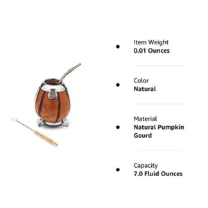 BALIBETOV [New Handmade Yerba Mate Gourd Set - German Silver Trim and Base - [Mate Cup] with Bombilla [Yerba Mate Straw] (Natural)