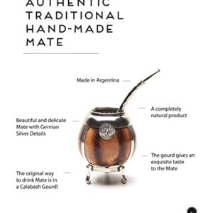 BALIBETOV [New Handmade Yerba Mate Gourd Set - German Silver Trim and Base - [Mate Cup] with Bombilla [Yerba Mate Straw] (Natural)