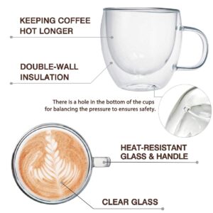 Kitchenexus Glass Espresso cups, Set of 2 6oz Double Wall Thermo Insulated Glass Espresso Shot Cups Set with Handle, Espresso Mug, Coffee Cups for Espresso and Cappuccino, Great Gift for Coffee Lover