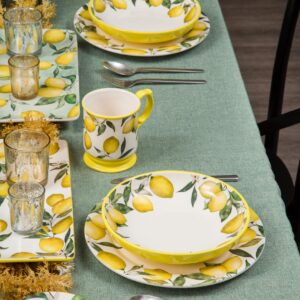 Bico Lemon Dreams 11 inch Dinner Plates, Set of 4, for Pasta, Salad, Maincourse, Microwave & Dishwasher Safe