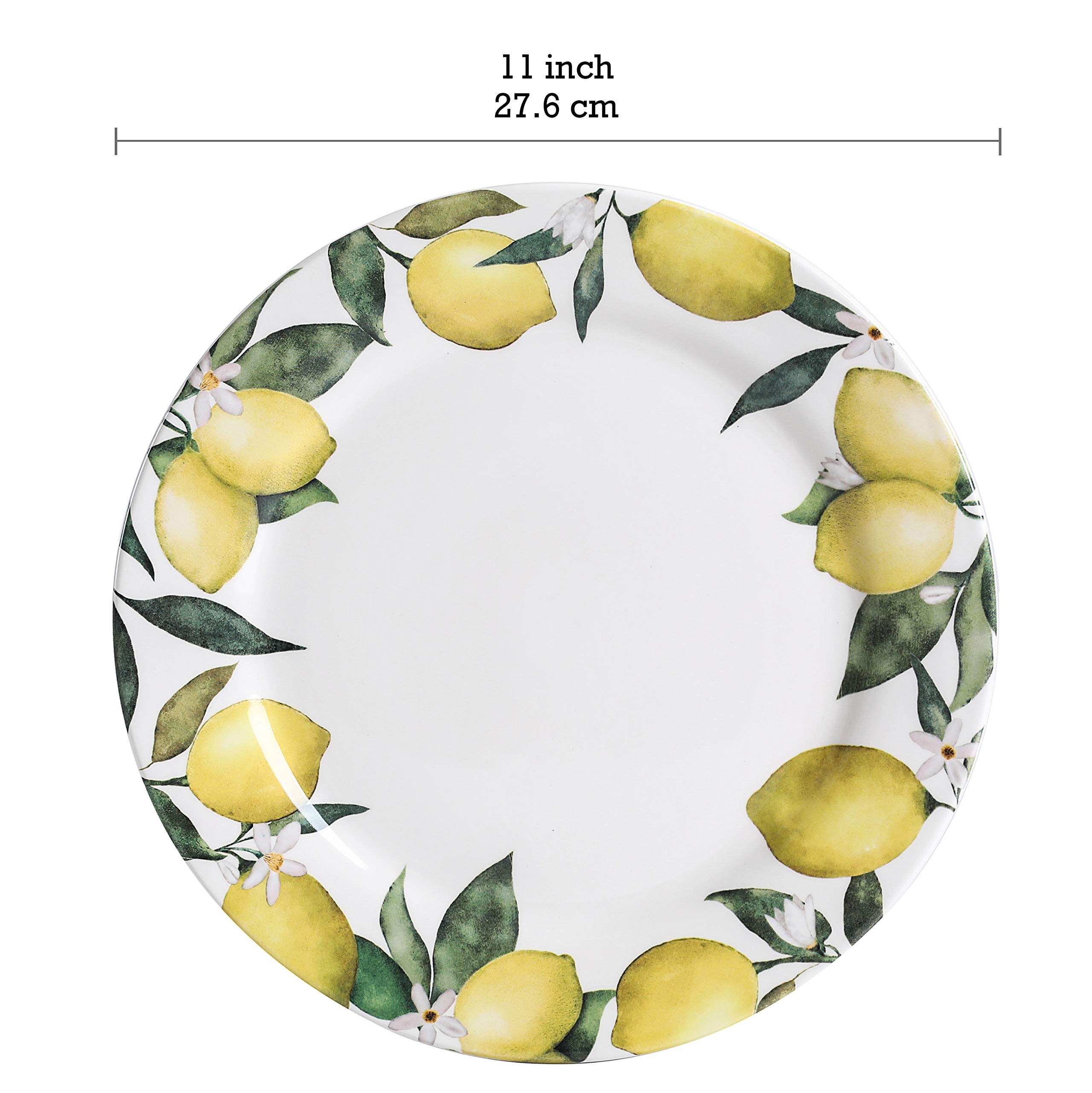 Bico Lemon Dreams 11 inch Dinner Plates, Set of 4, for Pasta, Salad, Maincourse, Microwave & Dishwasher Safe