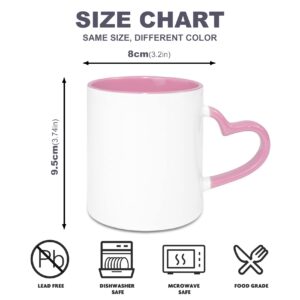 Sumex 11oz Set of 12 Sublimation Blanks Ceramic Coffee Mug with Heart Handle for Tea, Milk, Latte, Hot Cocoa,Pink Inner and Handle