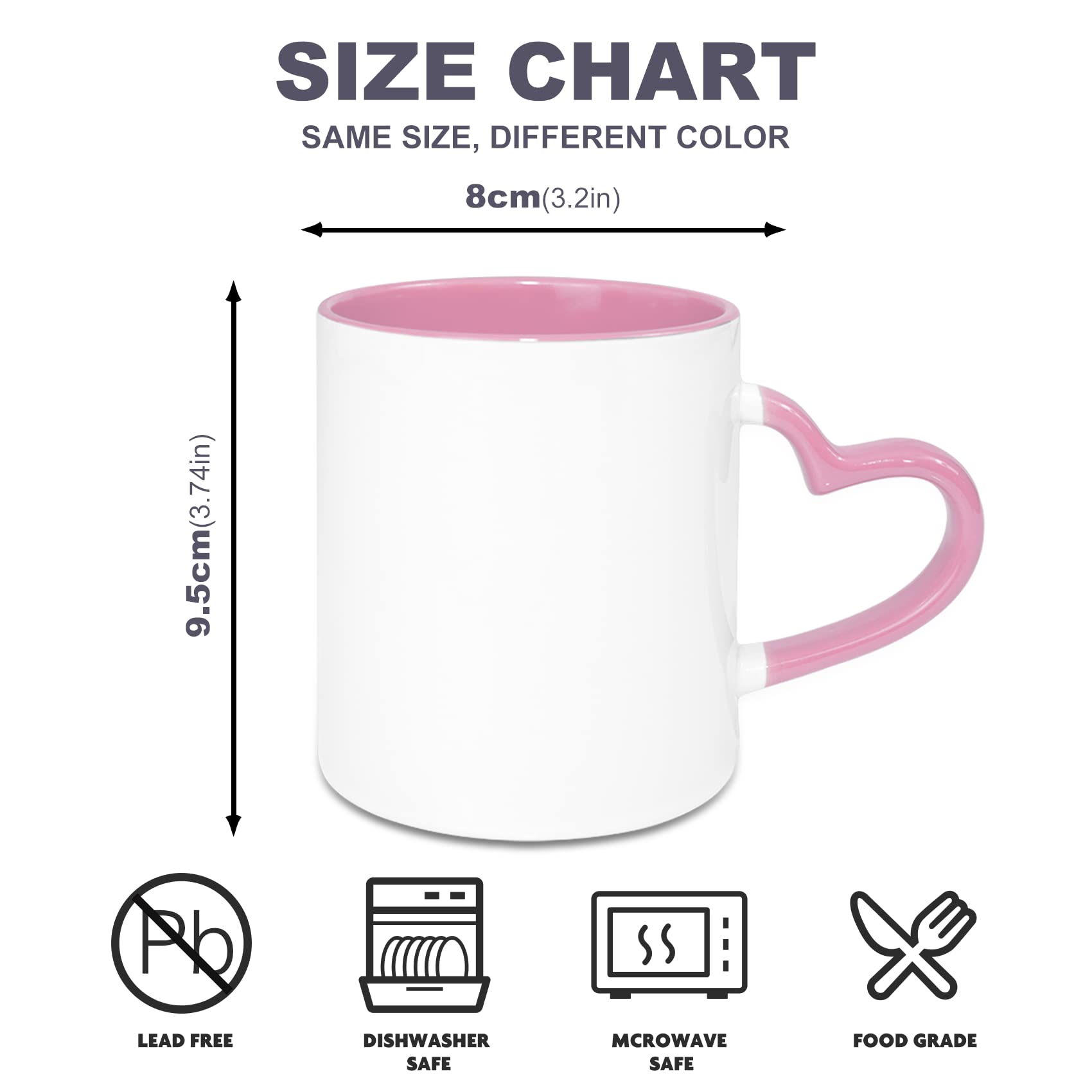 Sumex 11oz Set of 12 Sublimation Blanks Ceramic Coffee Mug with Heart Handle for Tea, Milk, Latte, Hot Cocoa,Pink Inner and Handle