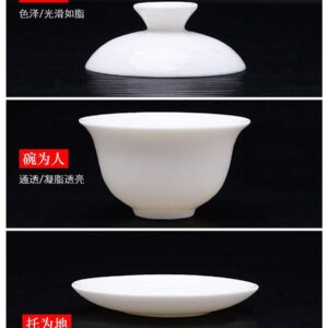 Gaiwan White Glaze Porcelain Teacup kung Fu Tea Service Set for Home Office Decoration (100ml)