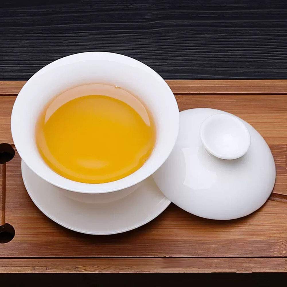 Gaiwan White Glaze Porcelain Teacup kung Fu Tea Service Set for Home Office Decoration (100ml)