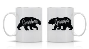 grandma bear, grandpa bear mugs - grandparents set - 11oz ceramic coffee mug couples set - funny his and her gifts - husband and wife or nana and papa christmas birthday from grandkids