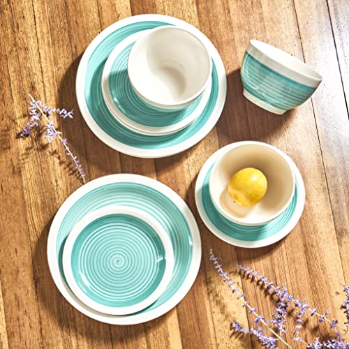 American Atelier Spiral Dinnerware Set – 12-Piece Stonware Party Collection w/ 4 Dinner Salad Plates, 4 Bowls – Unique Gift Idea for Any Special Occasion or Birthday, Turquoise