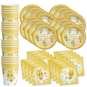 what will the little honey bee? gender reveal party supplies set plates napkins cups tableware kit for 16