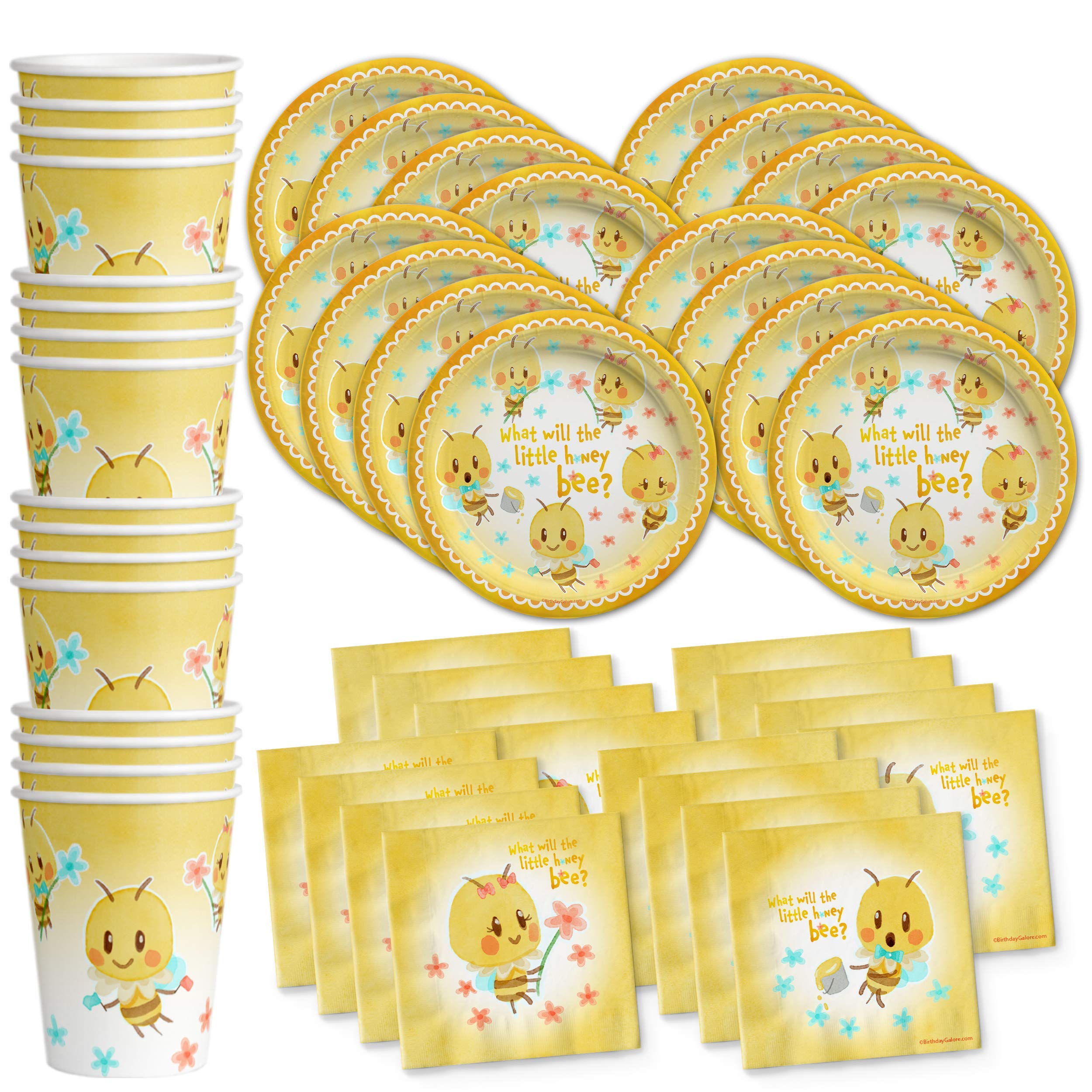 What Will the Little Honey Bee? Gender Reveal Party Supplies Set Plates Napkins Cups Tableware Kit for 16