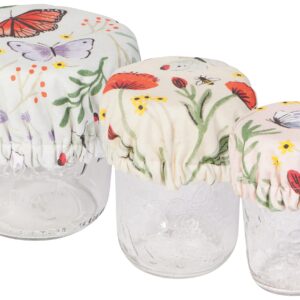 Now Designs Morning Meadow Save It Reusable Cotton Mini Bowl and Jar Covers 3.5 inches, 4.5 inches and 6.5 inches, Set of 3