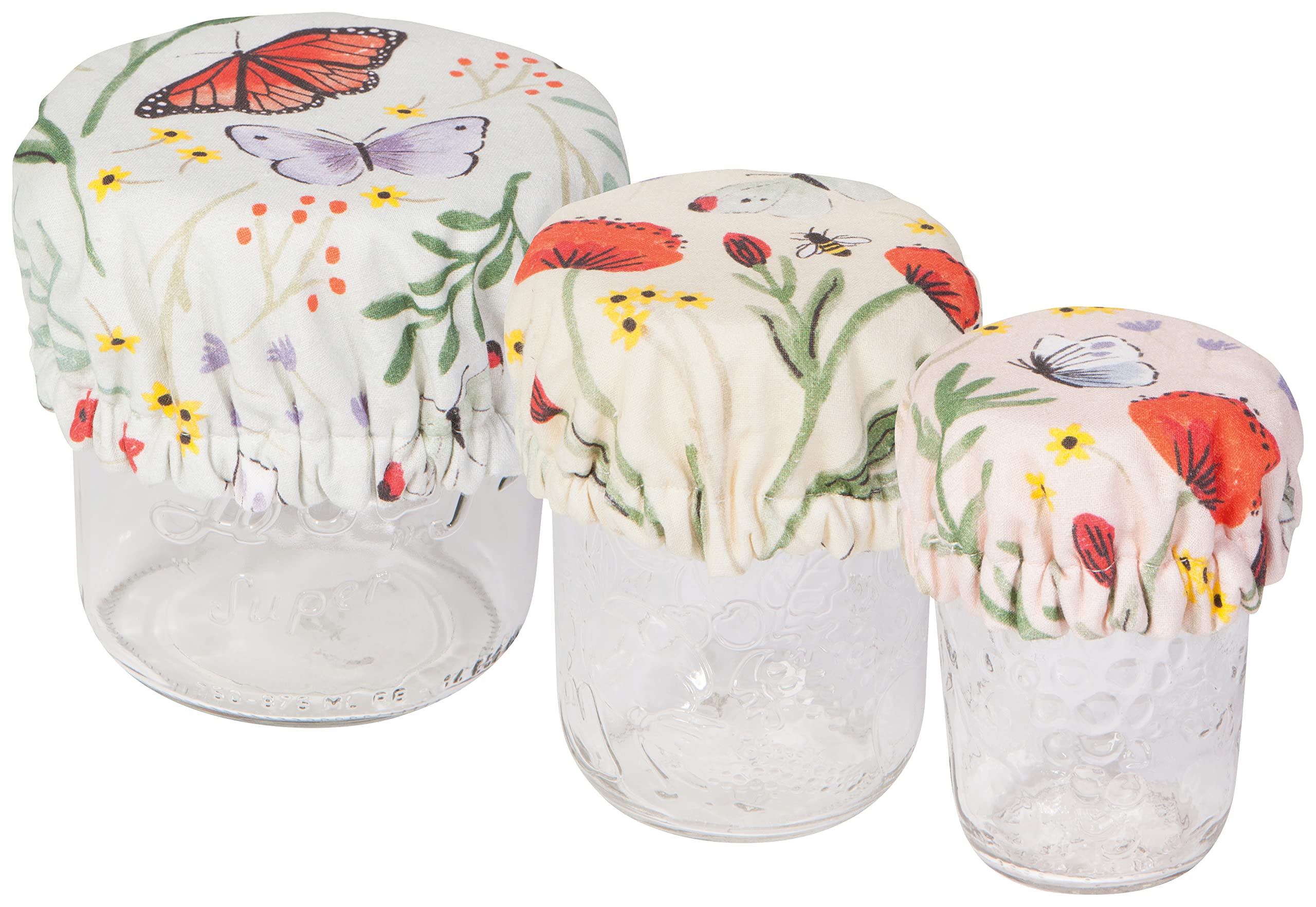 Now Designs Morning Meadow Save It Reusable Cotton Mini Bowl and Jar Covers 3.5 inches, 4.5 inches and 6.5 inches, Set of 3