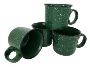essential drinkware 14oz ceramic campfire coffee mug (set of 4), green with speckled finish - durable thick walled camping style cup for outdoors or home