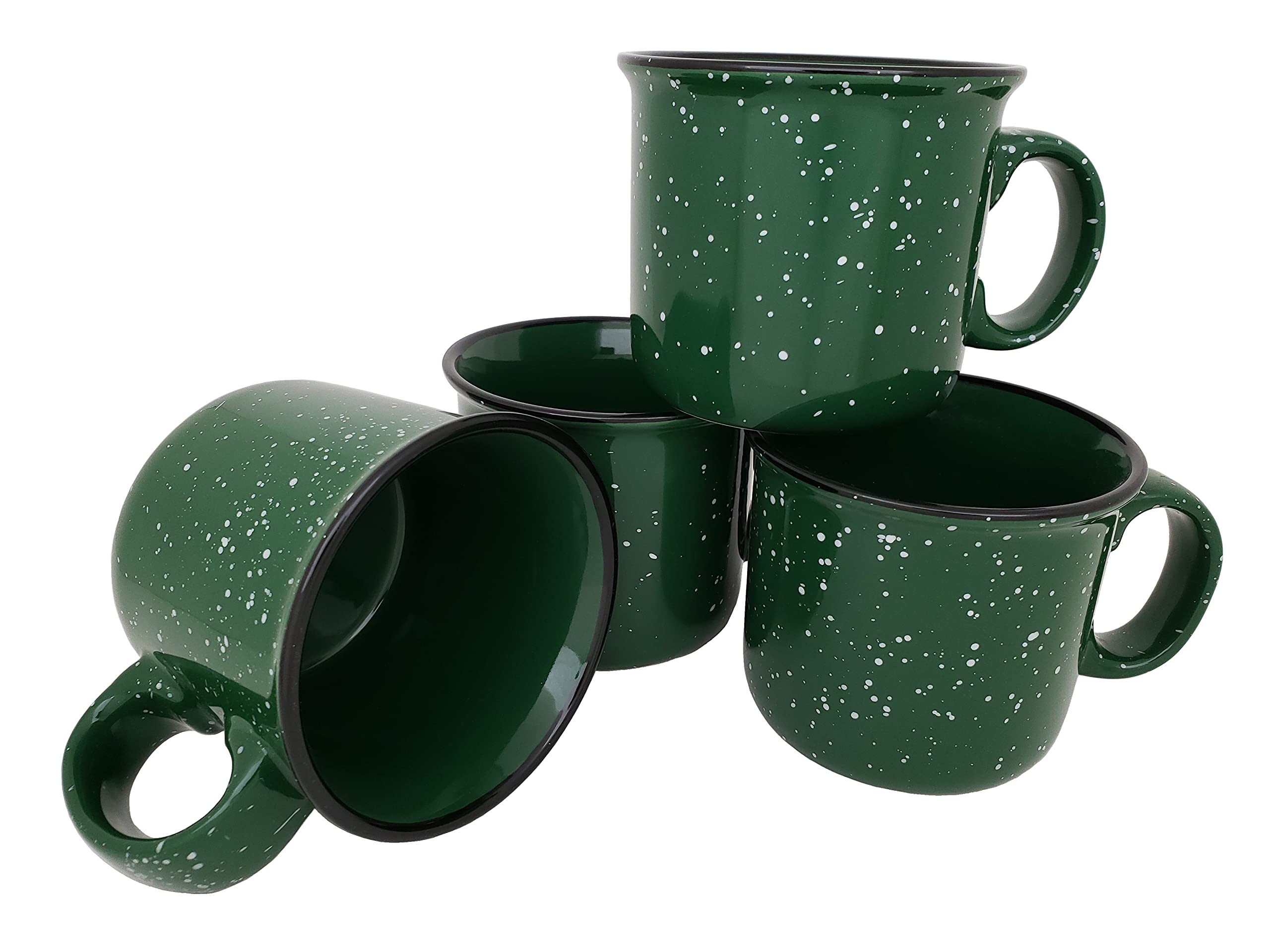 Essential Drinkware 14oz Ceramic Campfire Coffee Mug (Set of 4), Green with Speckled Finish - Durable Thick Walled Camping Style Cup for Outdoors or Home