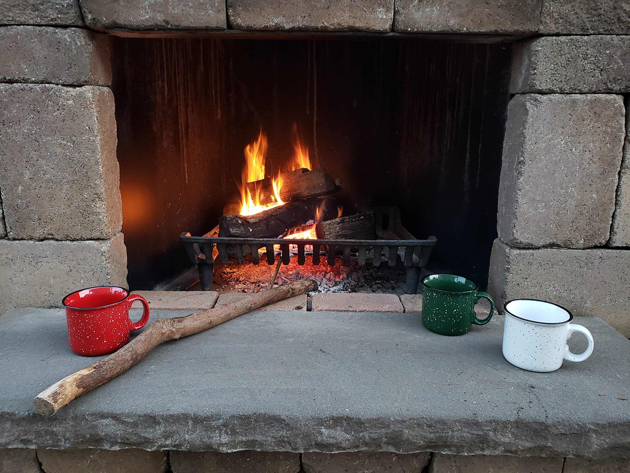 Essential Drinkware 14oz Ceramic Campfire Coffee Mug (Set of 4), Green with Speckled Finish - Durable Thick Walled Camping Style Cup for Outdoors or Home