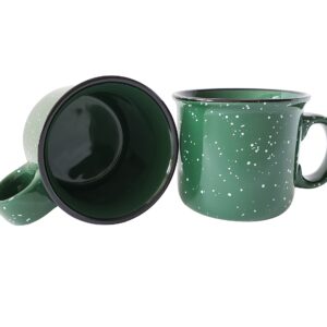 Essential Drinkware 14oz Ceramic Campfire Coffee Mug (Set of 4), Green with Speckled Finish - Durable Thick Walled Camping Style Cup for Outdoors or Home