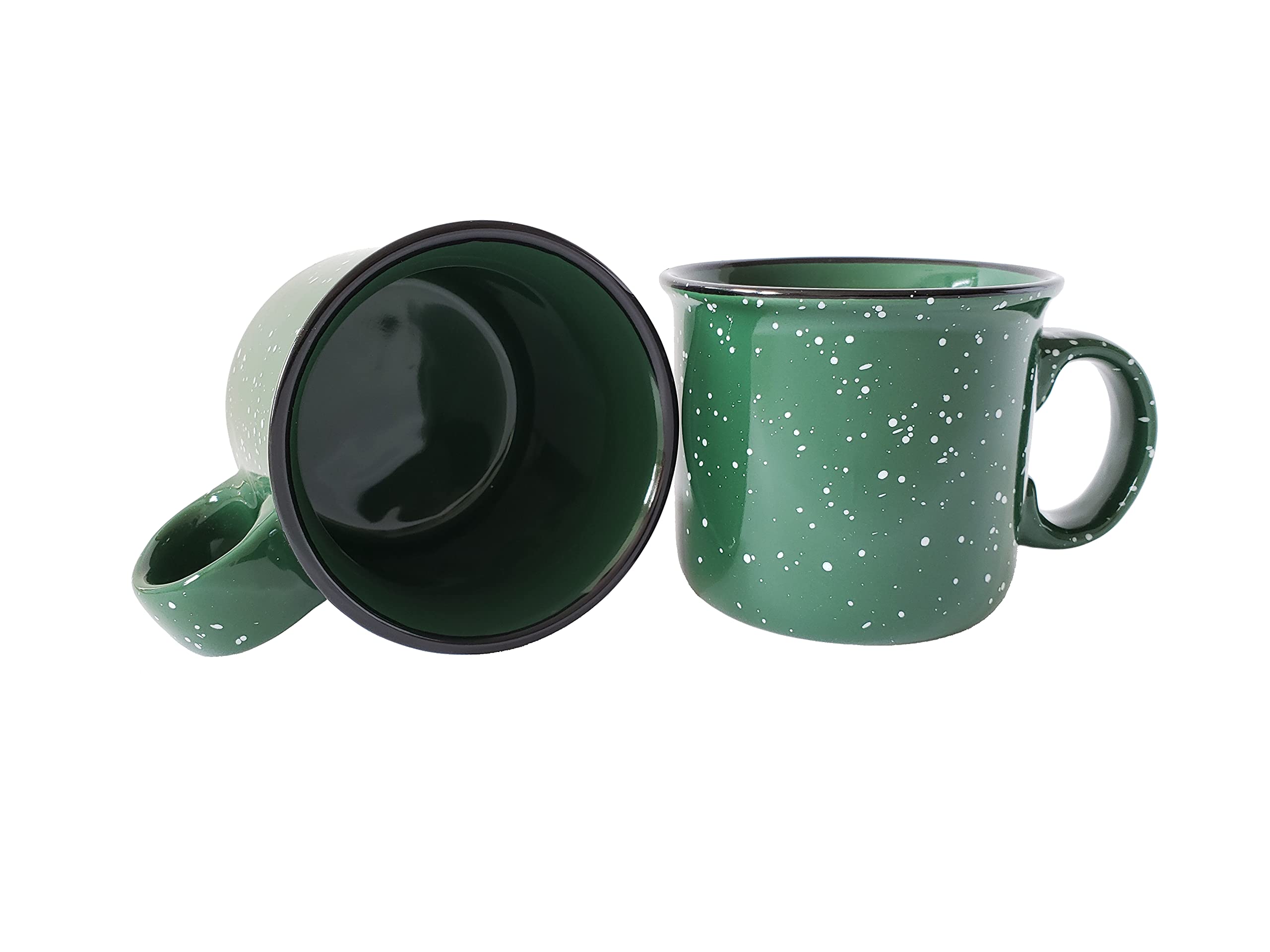 Essential Drinkware 14oz Ceramic Campfire Coffee Mug (Set of 4), Green with Speckled Finish - Durable Thick Walled Camping Style Cup for Outdoors or Home