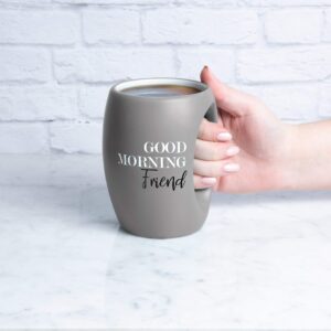 Pavilion Gift Company Gray Huggable Hand Warming 16 oz Coffee Cup Mug Good Morning Friend