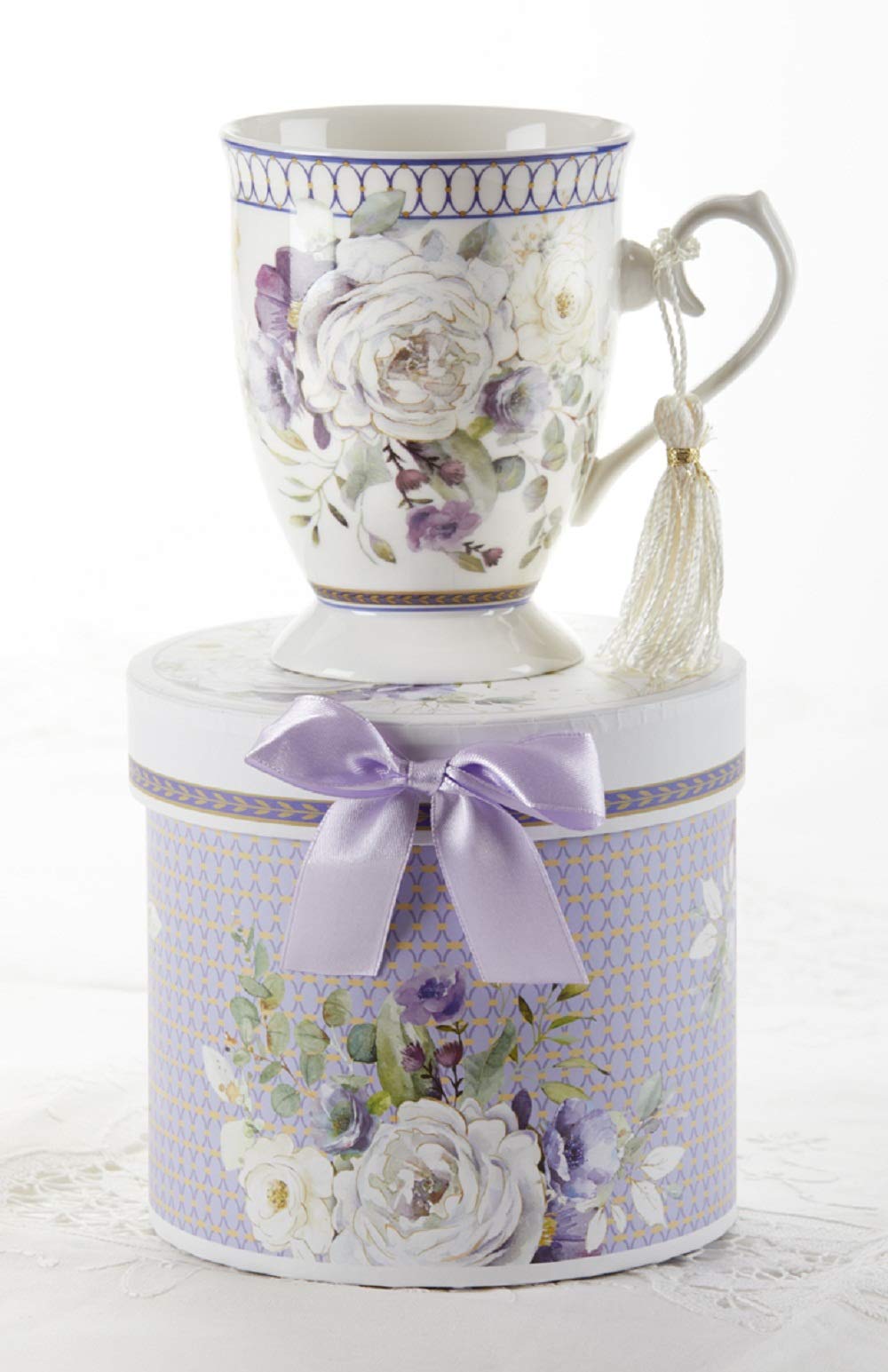 Delton Porcelain 8148-7 Purple Elegance Porcelain Mug in Gift Box, 5-inch Height