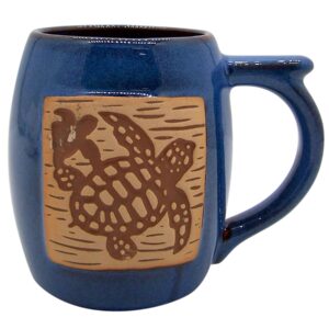 Blue Coffee Mug with a Brown and Tan Turtle Design, Nautical Theme, 5.25 Inches