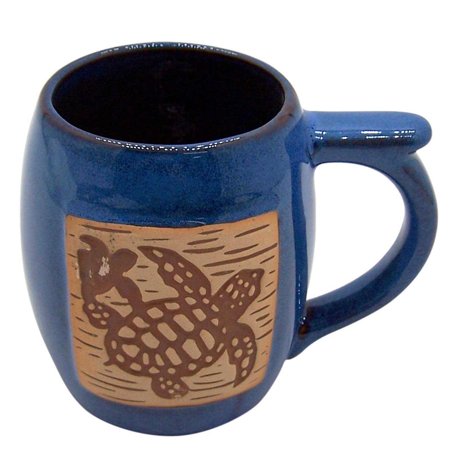 Blue Coffee Mug with a Brown and Tan Turtle Design, Nautical Theme, 5.25 Inches