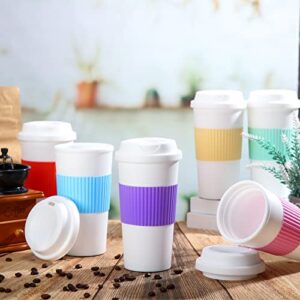 Inbagi 6 Pieces Reusable Coffee Mugs with Lids 16oz Plastic Coffee Cups with Silicone Sleeve Dishwasher and Microwave Safe Durable Travel Mugs for Cappuccino Latte Tea Espresso Hot Chocolate