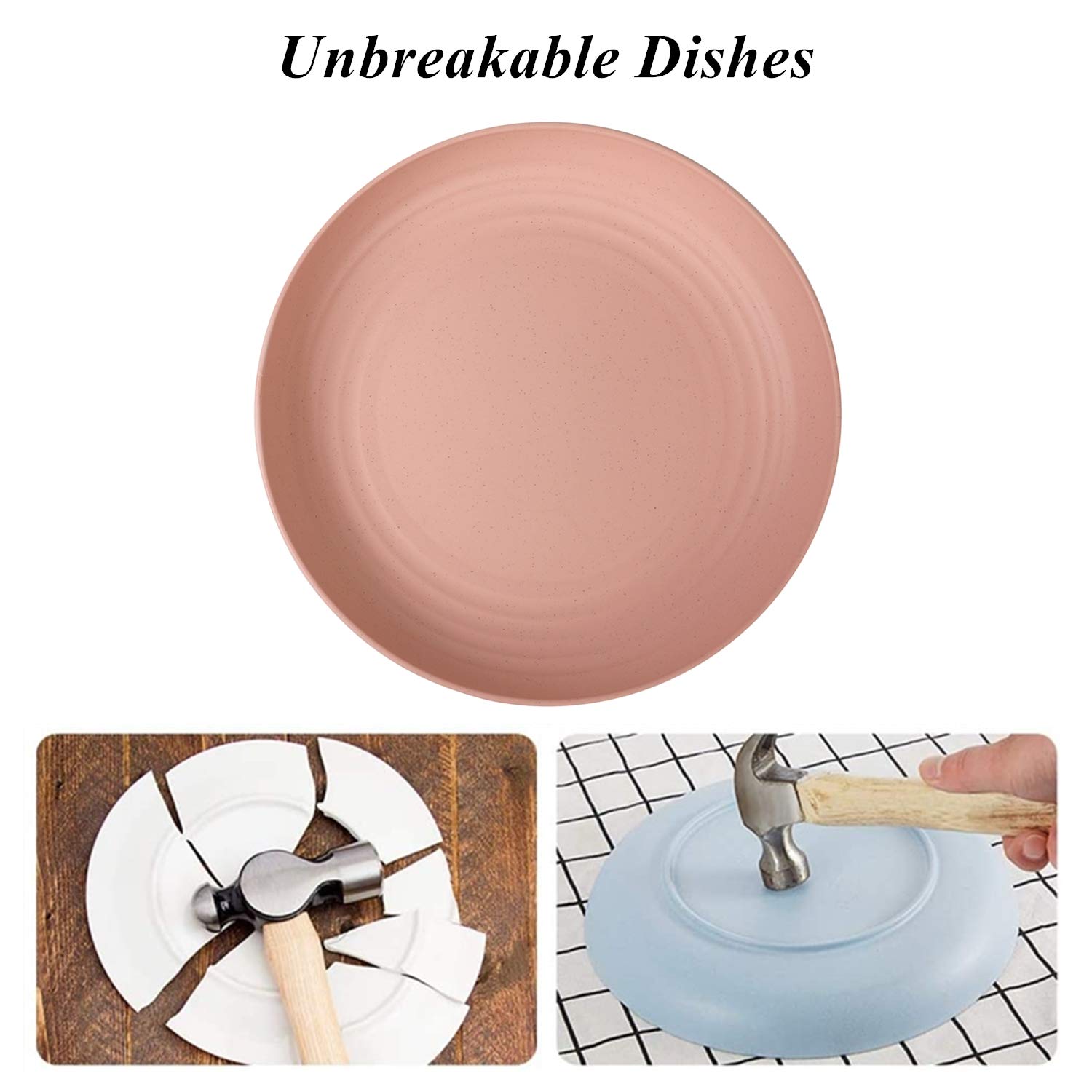 CAMBUY Unbreakable Wheat Straw Plates Lightweight Reusable Dinner Plate Set Dishwasher & Microwave Safe Dishes (Medium)