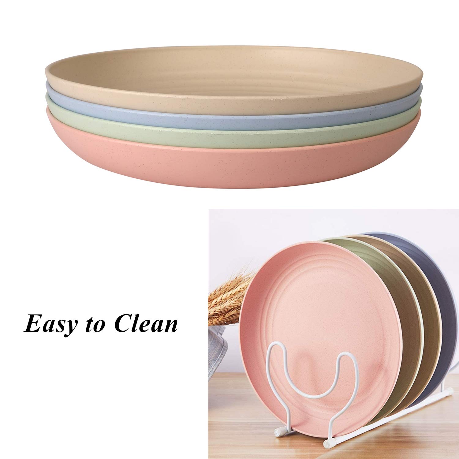 CAMBUY Unbreakable Wheat Straw Plates Lightweight Reusable Dinner Plate Set Dishwasher & Microwave Safe Dishes (Medium)